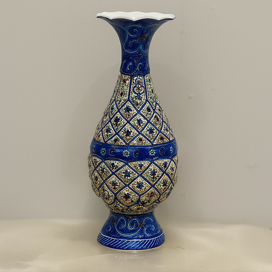 گلدان مس اسماعیلی مدل خمره ای نقش برجسته کد  841159-7