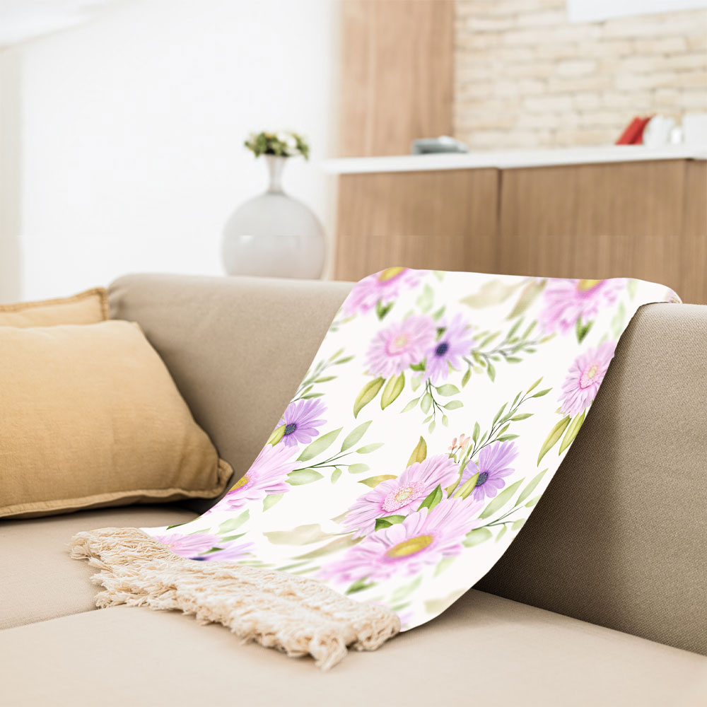 شال مبل مدل گلهای بابونه کد F2SH1079 سایز 100x180 سانتی متر