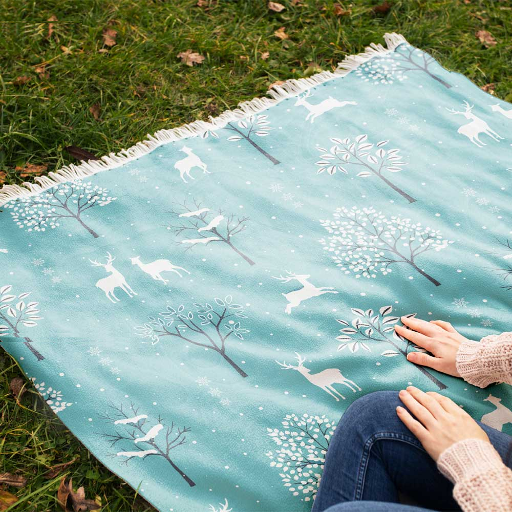 شال مبل طرح زمستان و گوزن کد Q2SH1067 سایز 98x180 سانتی متر