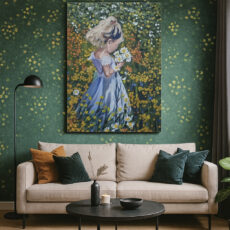 تابلو نقاشی رنگ روغن مدل دختربچه در باغ