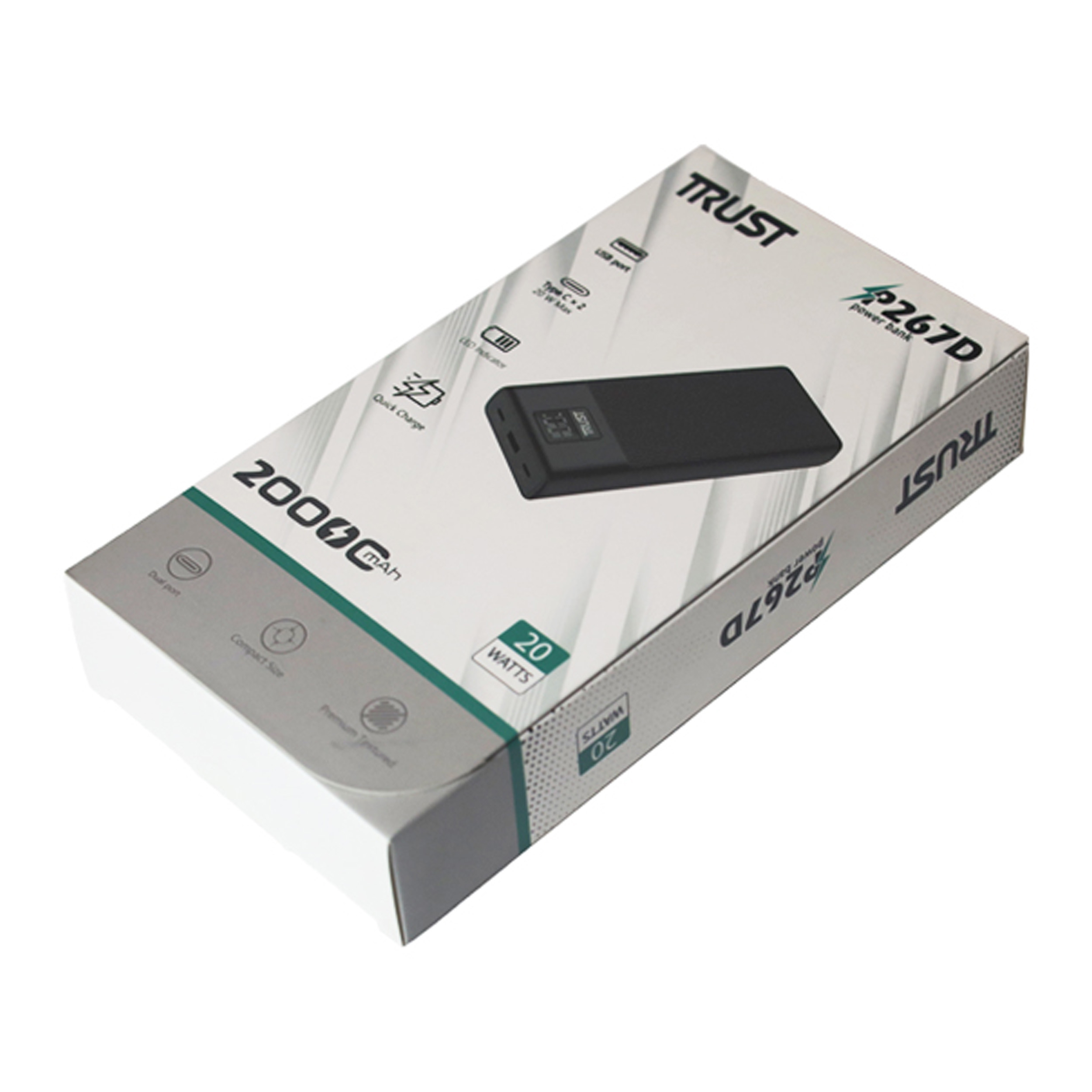 پاوربانک تراست مدل P267D ظرفیت 20000 میلی آمپر ساعت