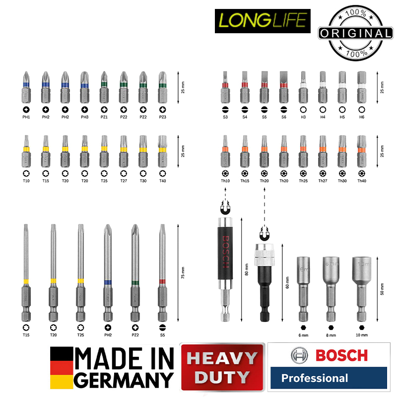 سری پیچ گوشتی و بکس سردریلی بوش مدل BO-43 PCS BOX مجموعه 43 عددی