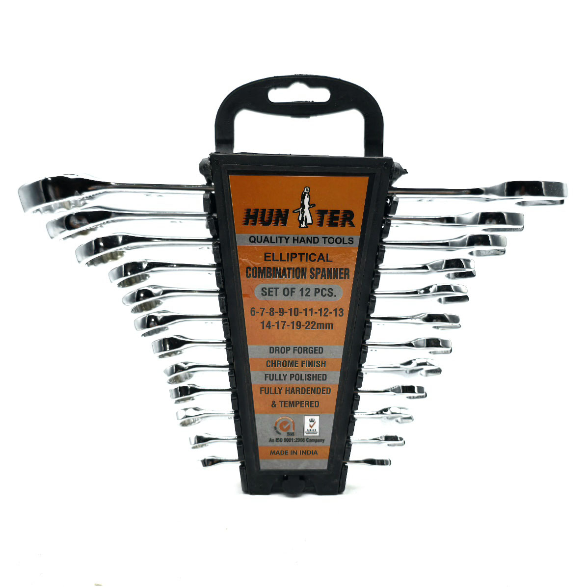 آچار یکسر تخت و یکسر رینگی هانتر مدل chrom-vanadium مجموعه 12 عددی