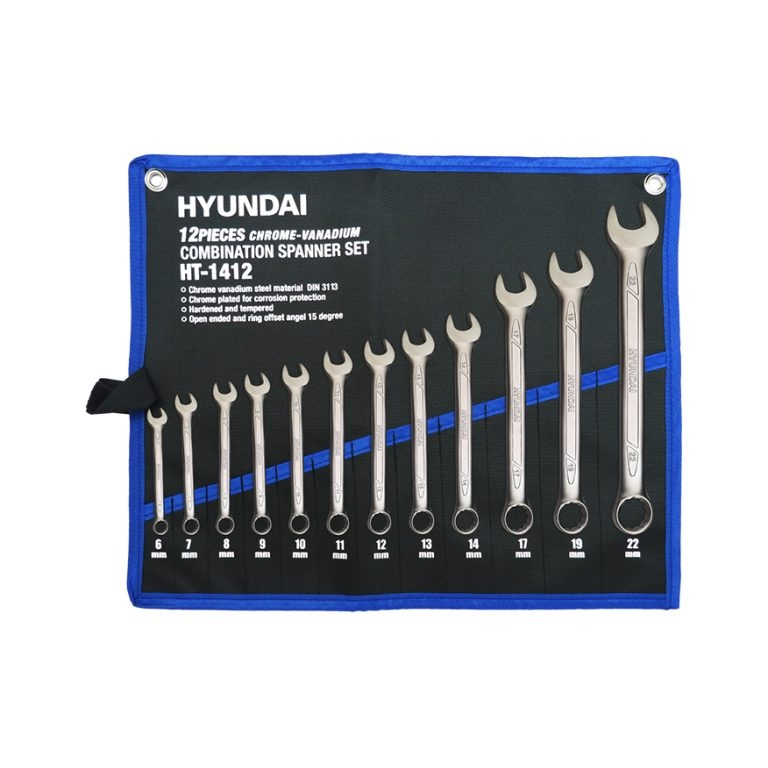 آچار یک سر تخت و یک سر رینگ هیوندای مدل HT-1412 مجموعه 8 عددی