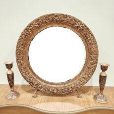 آینه و شمعدان مسی دستساز طرح گل و مرغ شیراز مدل gh