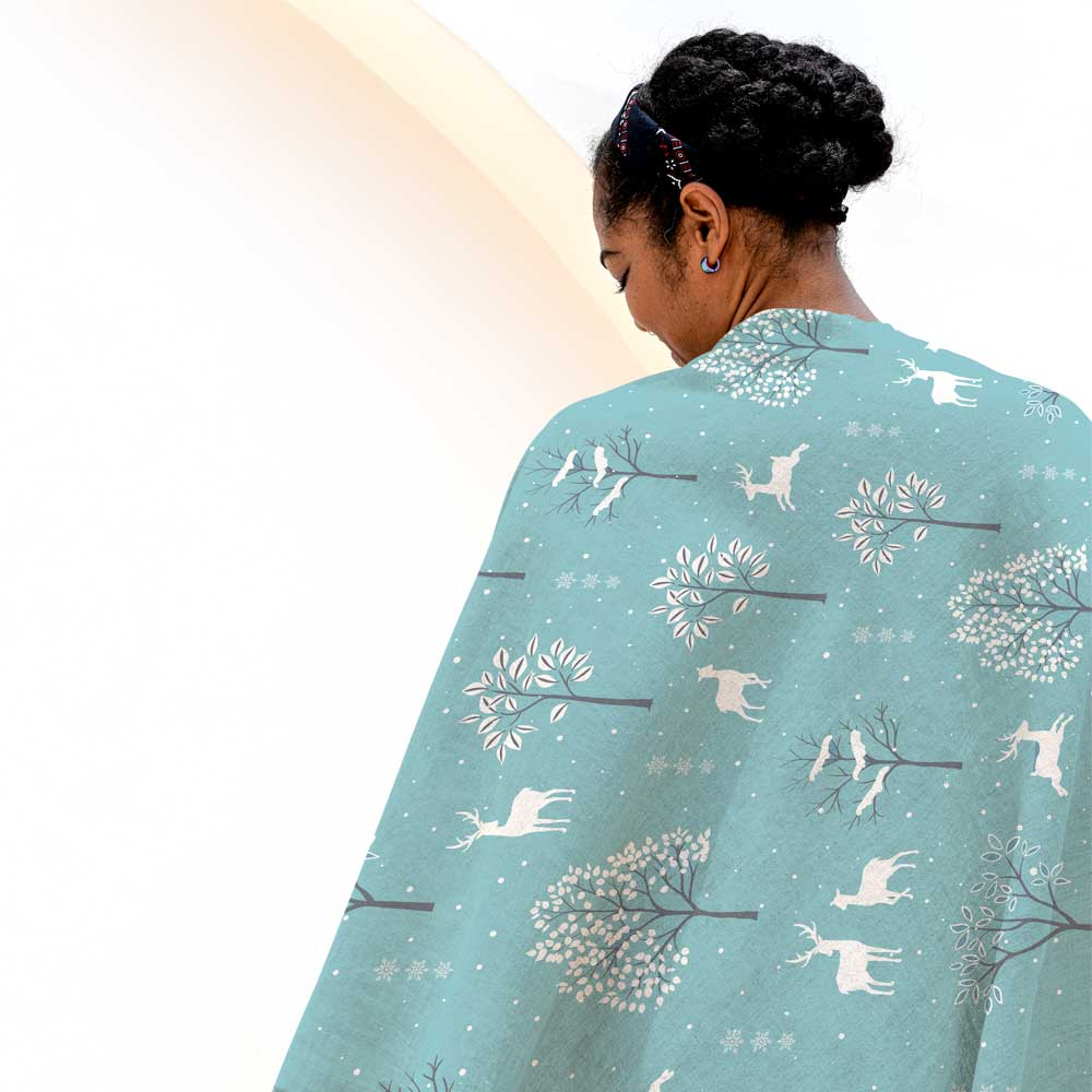 شال مبل طرح زمستان و گوزن کد Q2SH1067 سایز 98x180 سانتی متر