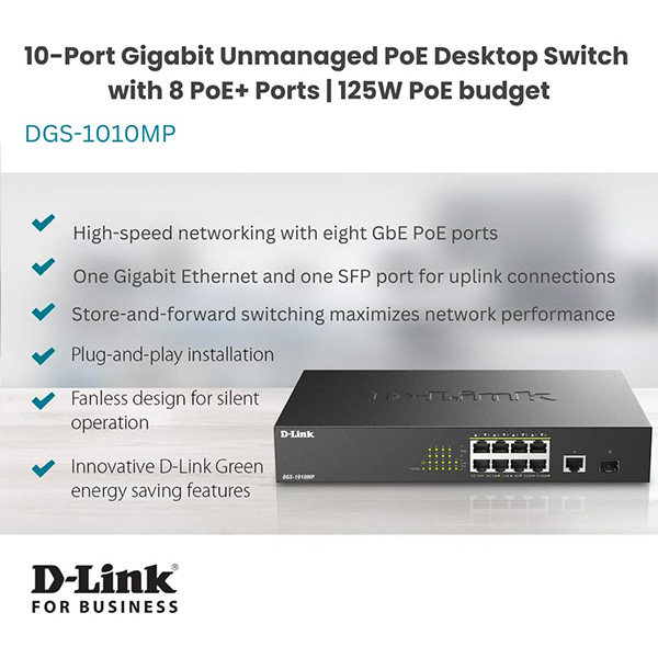 سوئیچ 10 پورت گیگابیت PoE دی-لینک مدل DGS-1010MP