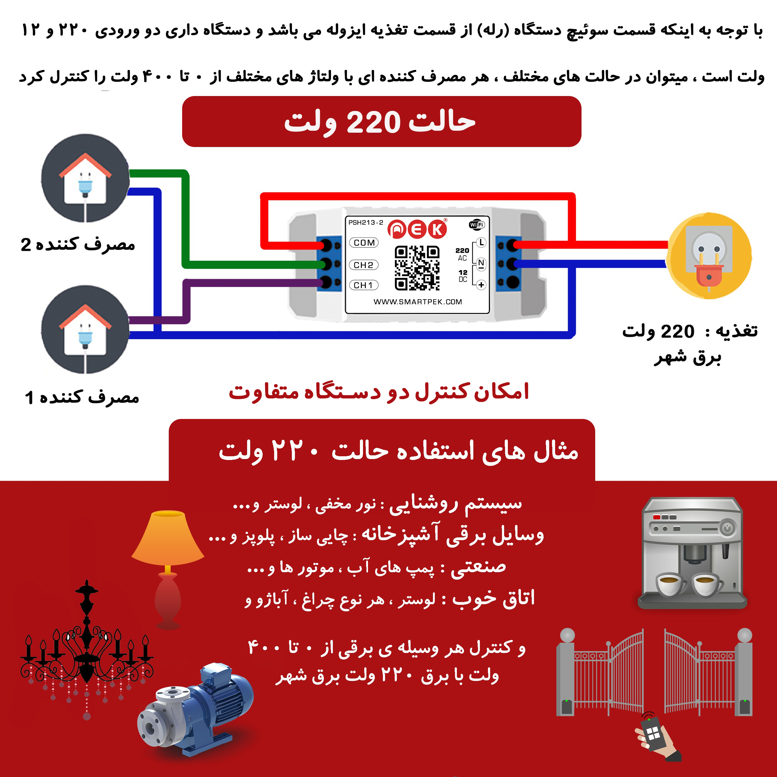 رله سوئیچ هوشمند پِک مدل دو کانال
