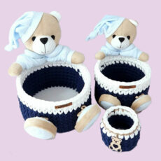 سبد قلاب بافی عروسکی خرسی کد 5 مجموعه 3 عددی