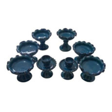 ظروف سفالی مدل هفت سین طرح سنتی پایه دار مجموعه 8 عددی