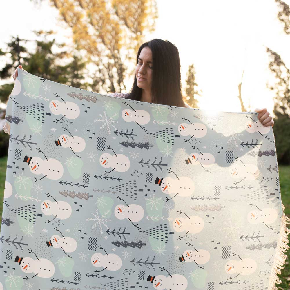 شال مبل طرح آدم برفی کد Q2SH1074 سایز 98x180 سانتی متر