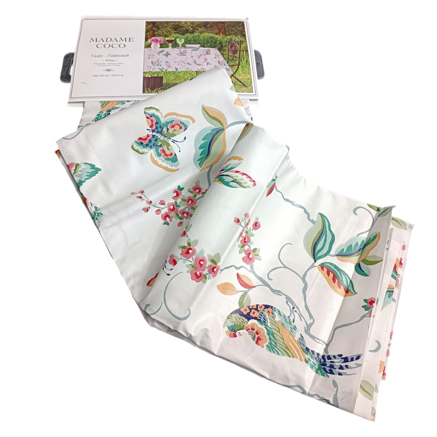 رومیزی مادام کوکو مدل Violet Beyaz Square سایز 140x140 سانتیمتر