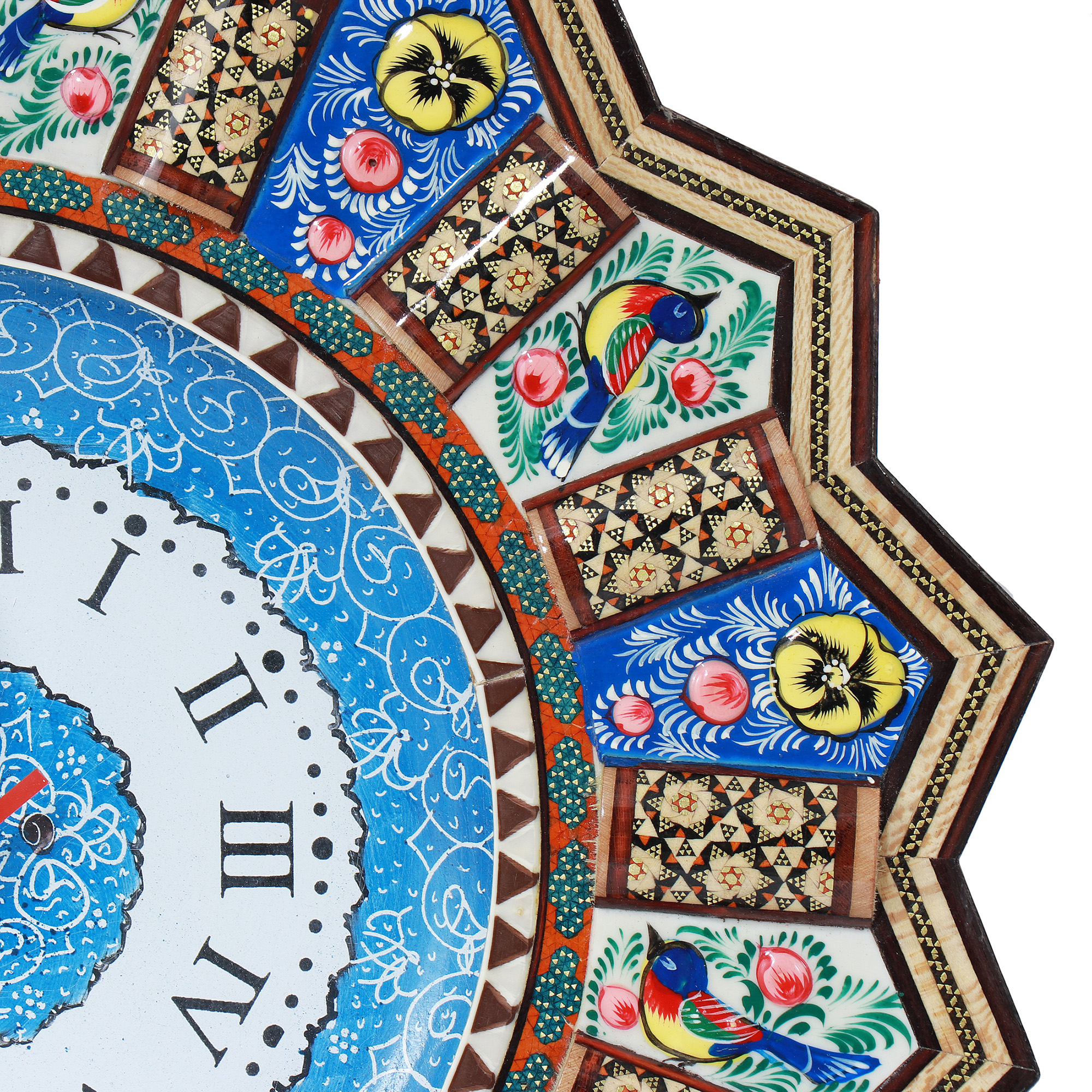ساعت دیواری خاتم کاری مدل نقاشی گل و مرغ