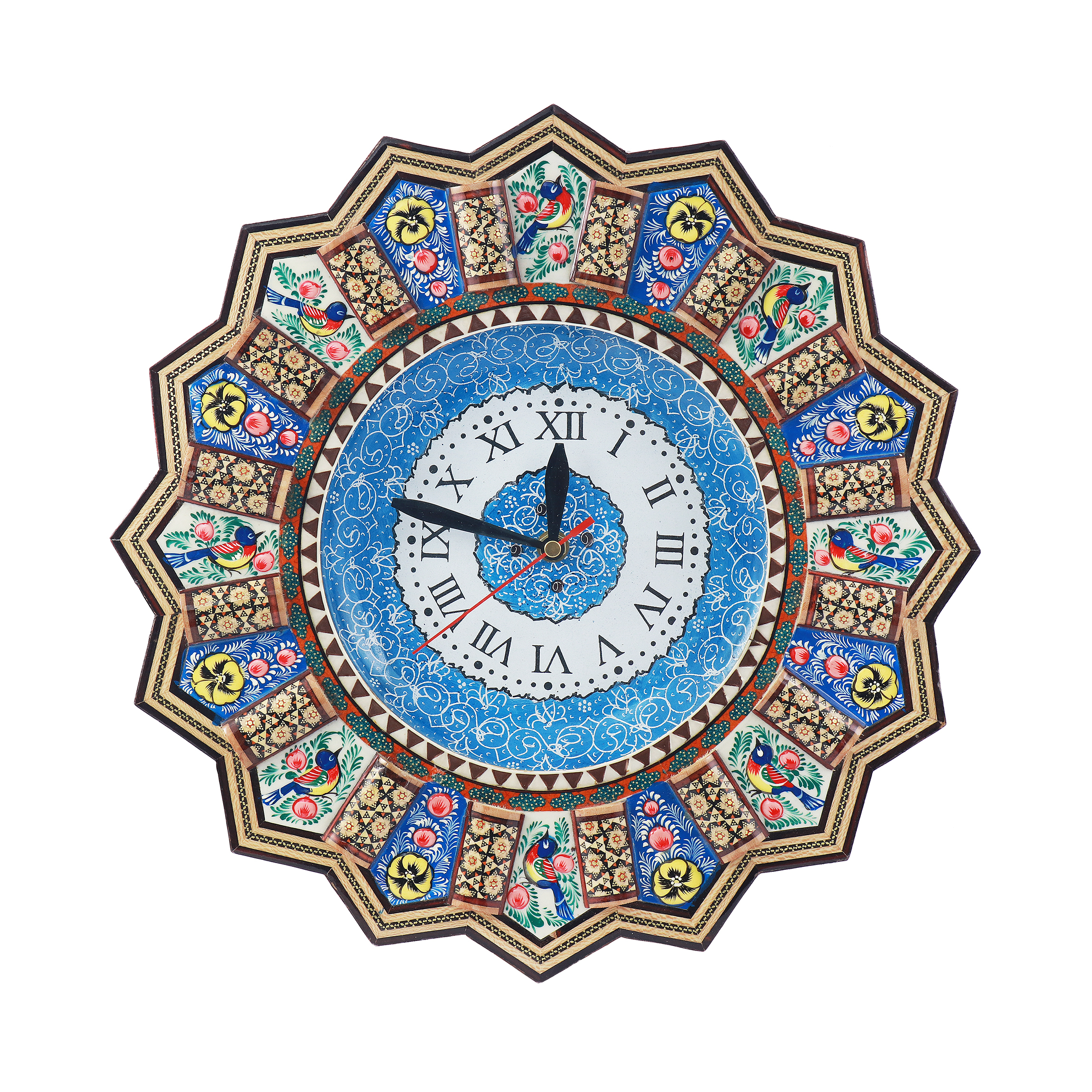ساعت دیواری خاتم کاری مدل نقاشی گل و مرغ