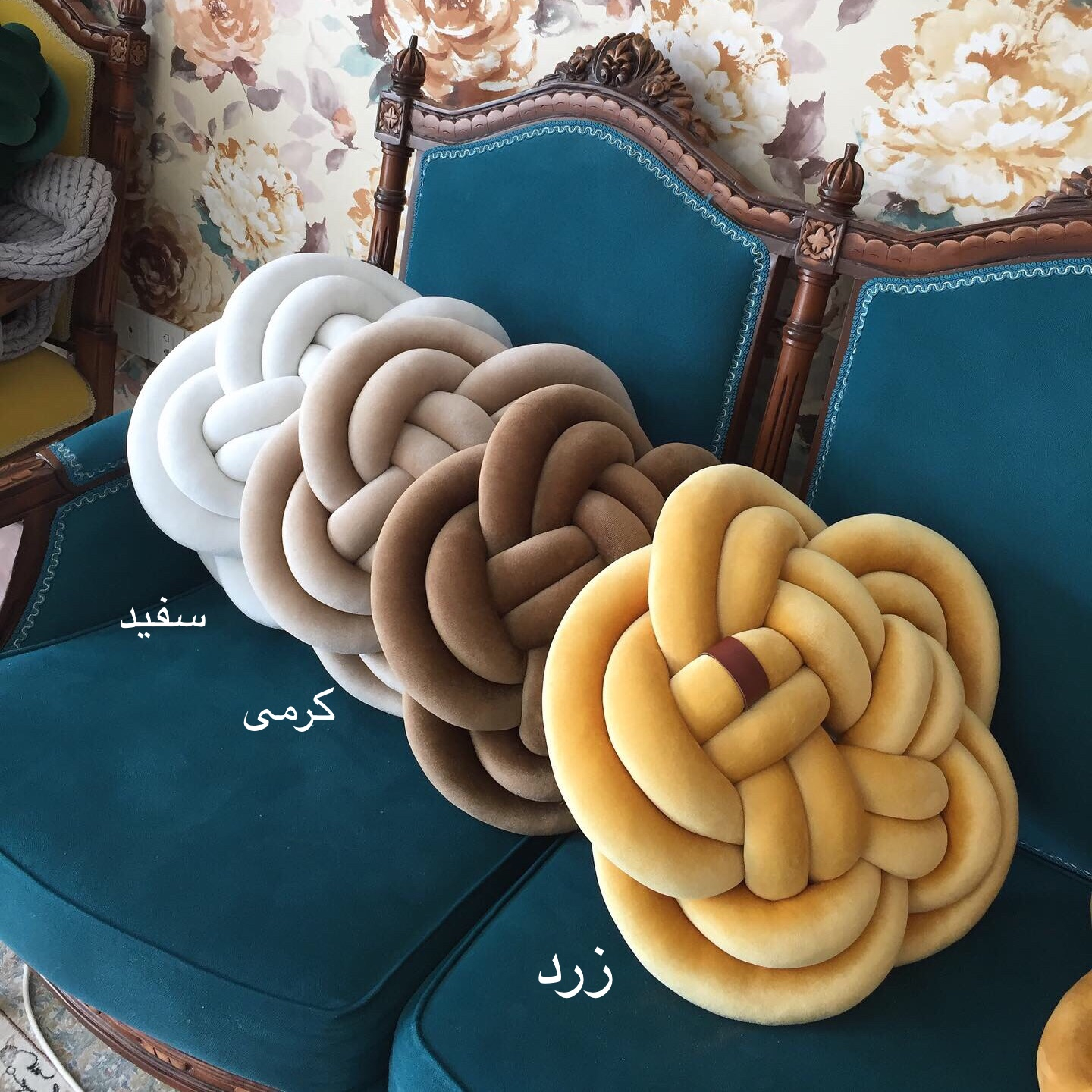 کوسن مدل گره ای گل پنج پر