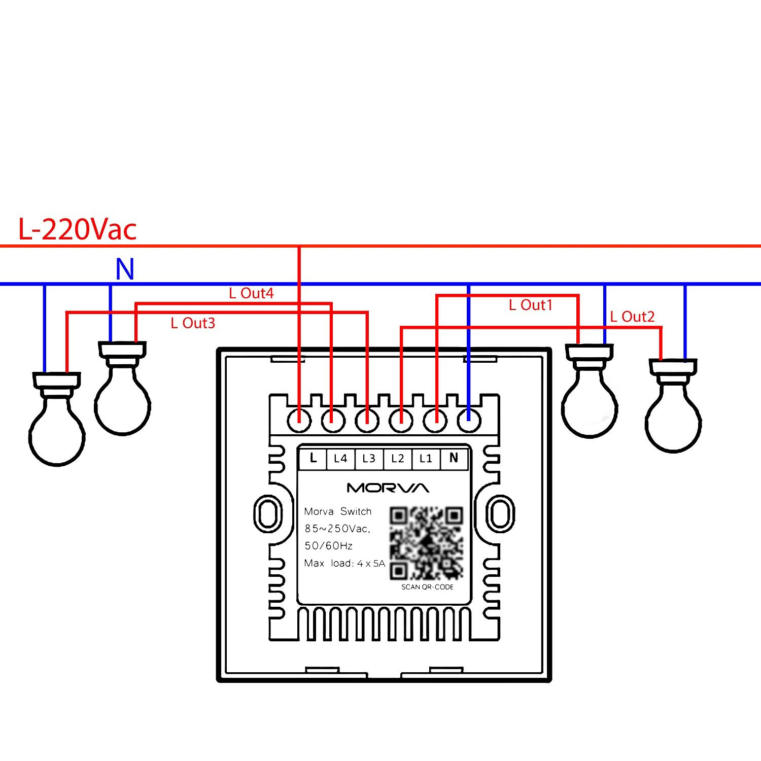 کلید لمسی هوشمند چهار پل مٌروا مدل JS مجموعه سه عددی