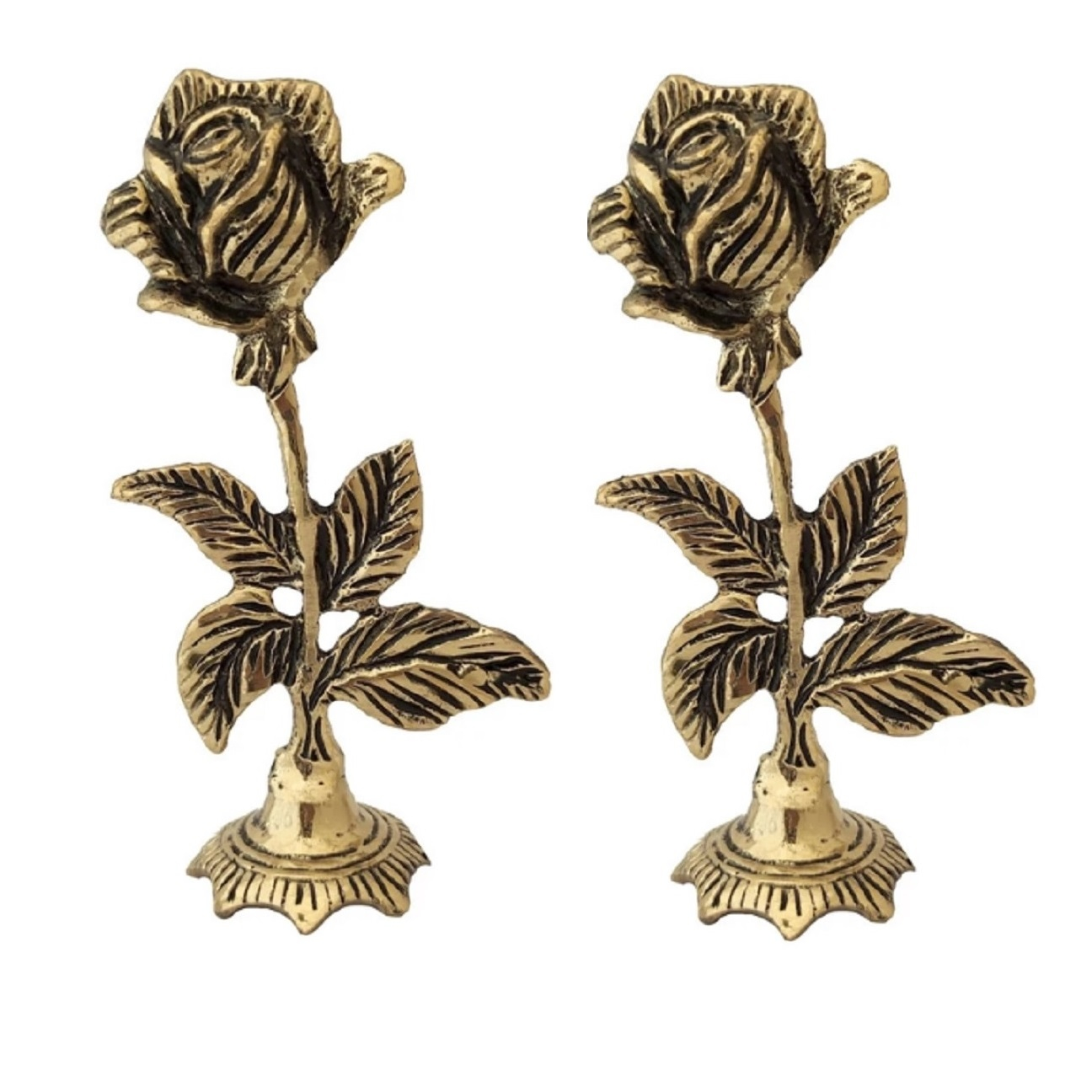 مجسمه برنجی گل رز مدل رخشا مجموعه 2 عددی