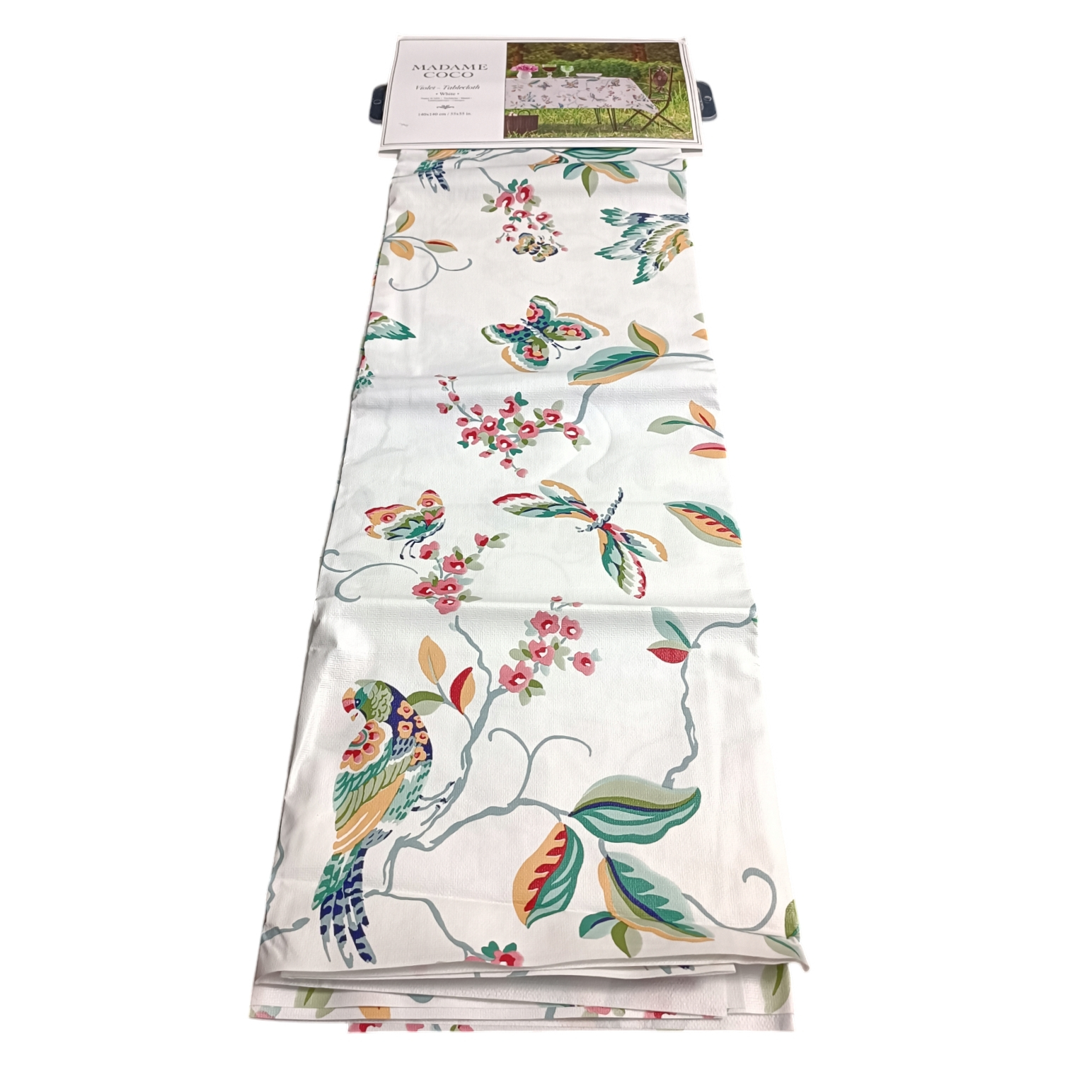 رومیزی مادام کوکو مدل Violet Beyaz Square سایز 140x140 سانتیمتر