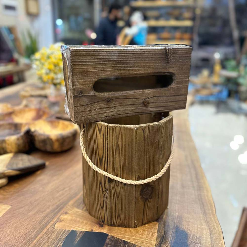 سطل و جا دستمال چوب روس مدل w45