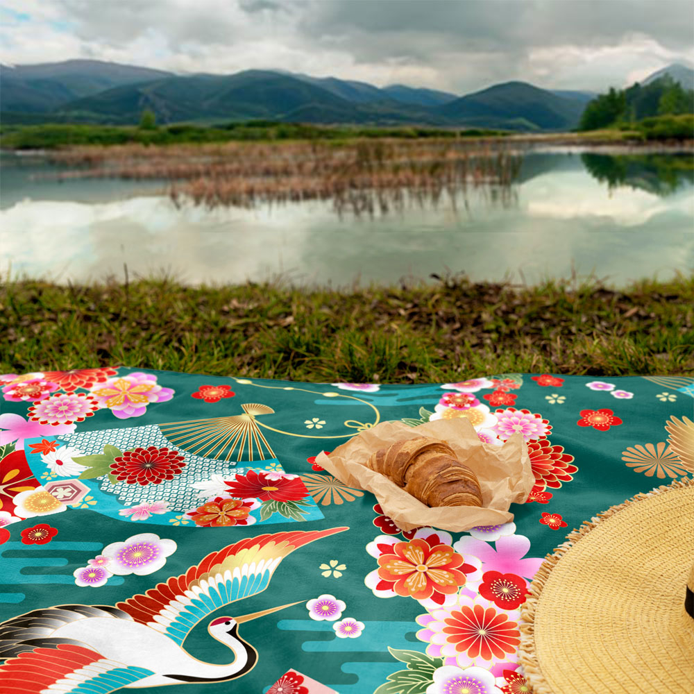 شال مبل طرح درنای خوش شانسی کد F2SH1010 سایز 180x100 سانتی متر