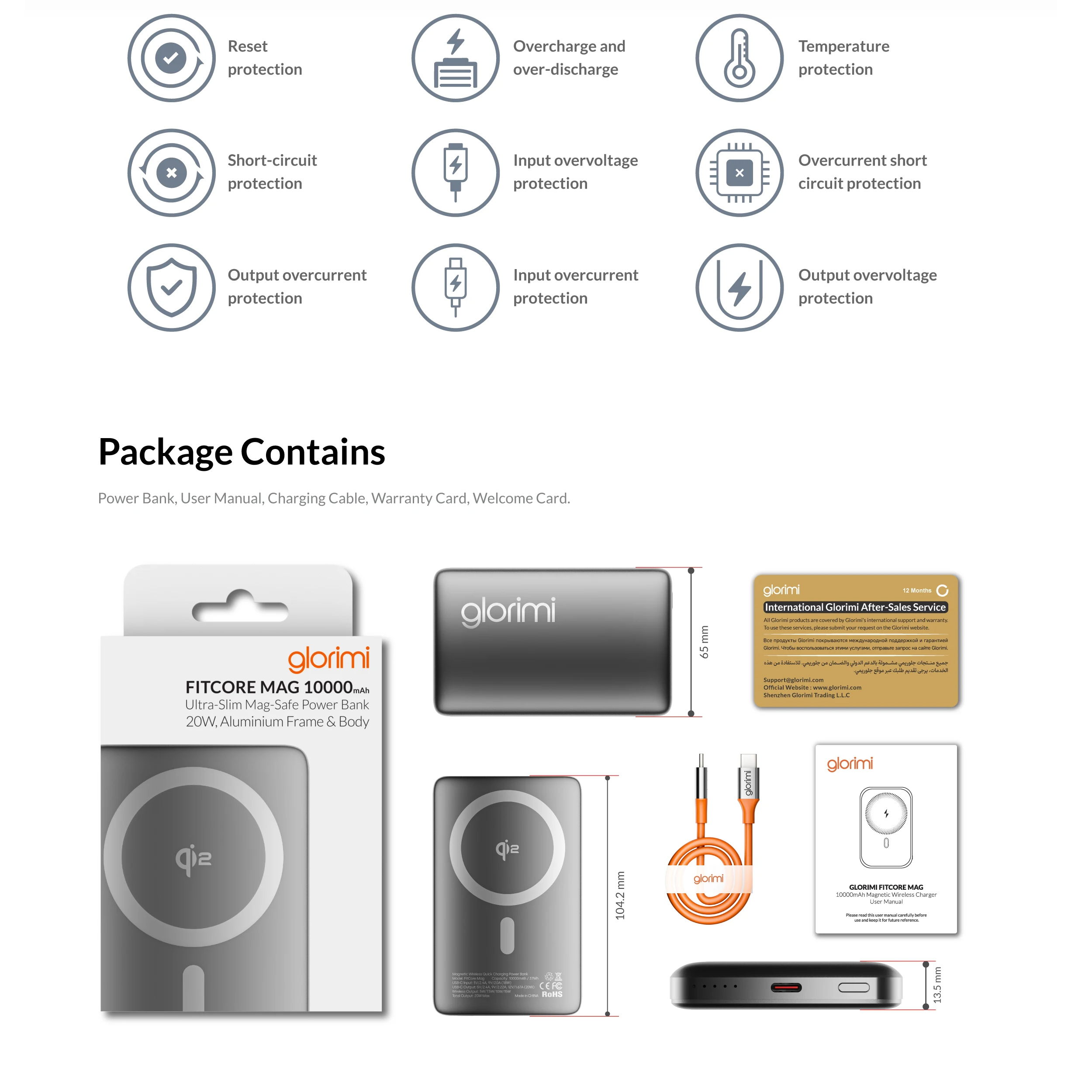 پاوربانک بی‌سیم 15وات گلوریمی مدل FitCore Mag ظرفیت 10000 میلی آمپر ساعت