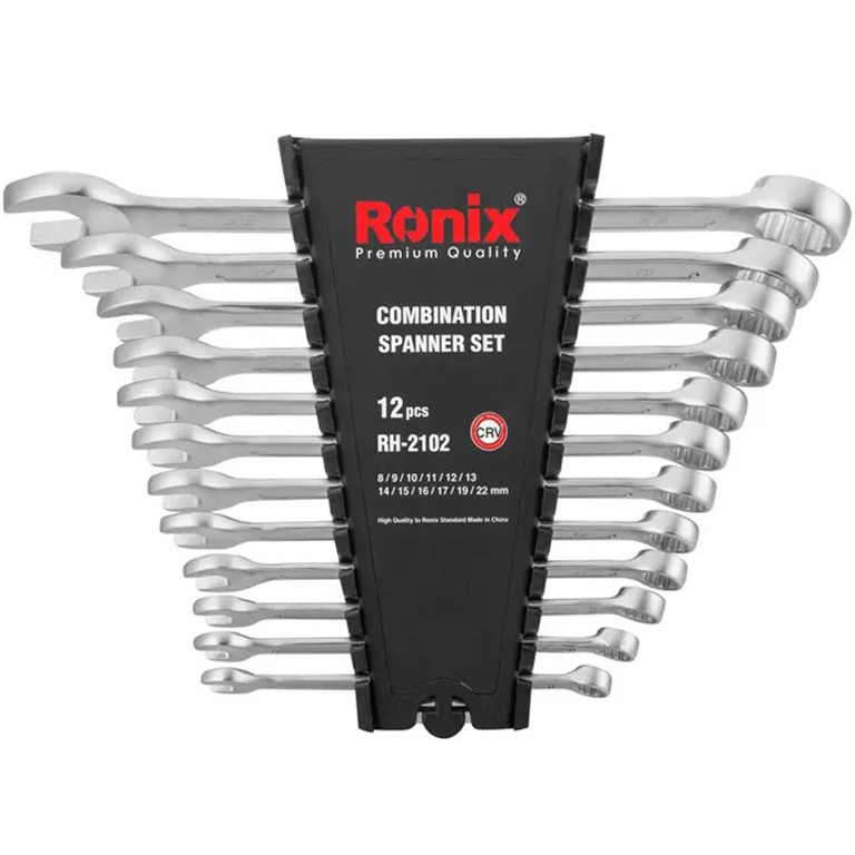 آچار یکسر تخت و یکسر رینگی رونیکس مدل CRV2102.SPANNER مجموعه 12 عددی