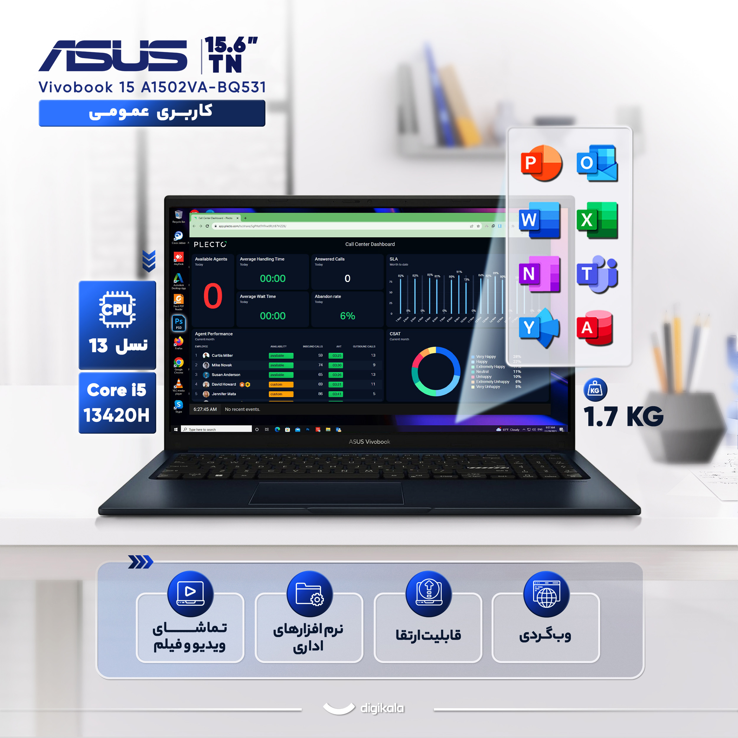 لپ تاپ 15.6 اینچی ایسوس مدل Vivobook 15 A1502VA-BQ531-i5 13420H-16GB DDR4 3200MHz-512GB SSD-TN - کاستوم شده