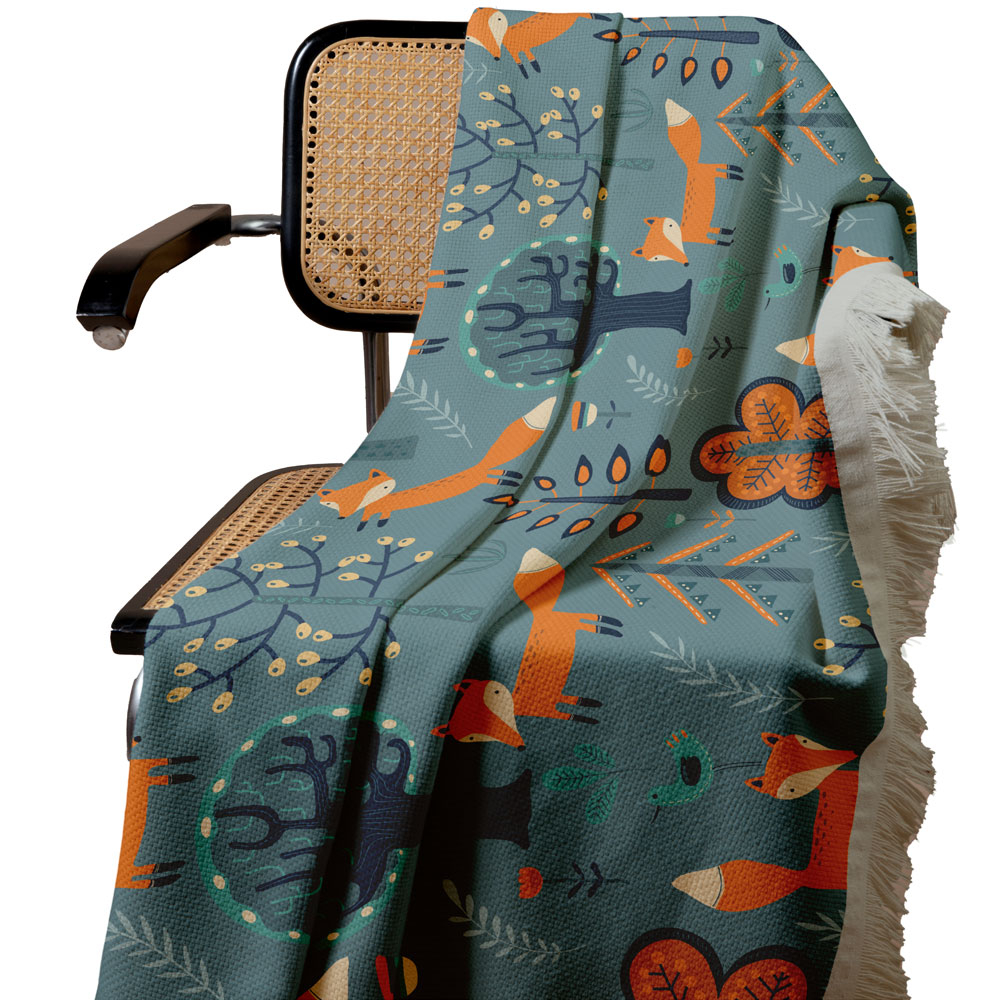 شال مبل طرح روباه بازیگوش کد Q2SH1054 سایز 98x180 سانتی متر