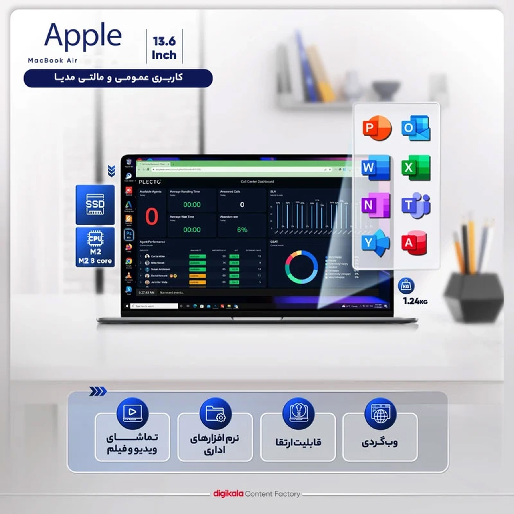 لپ تاپ 13.6 اینچی اپل مدل MacBook Air MC7X4 2022 HNA-M2-16GB RAM-256GB SSD