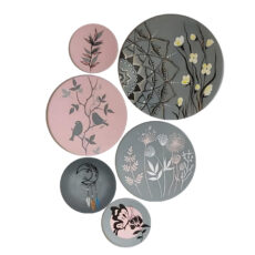 بشقاب دیوارکوب سفالی مدل مه نگار کد 01 مجموعه 6 عددی