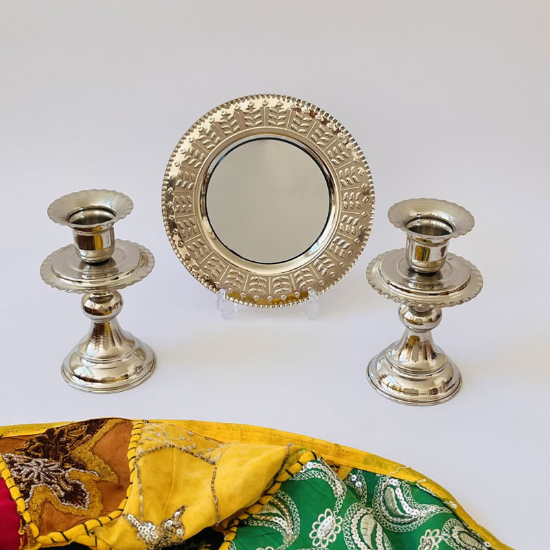 آینه و شمعدان مسی مدل پایه دار کروم کد ZH383