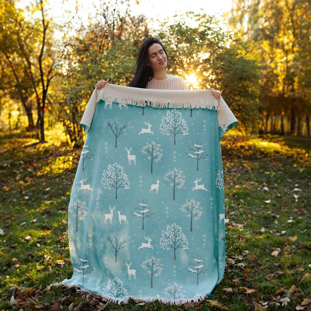 شال مبل طرح زمستان و گوزن کد Q2SH1067 سایز 98x180 سانتی متر