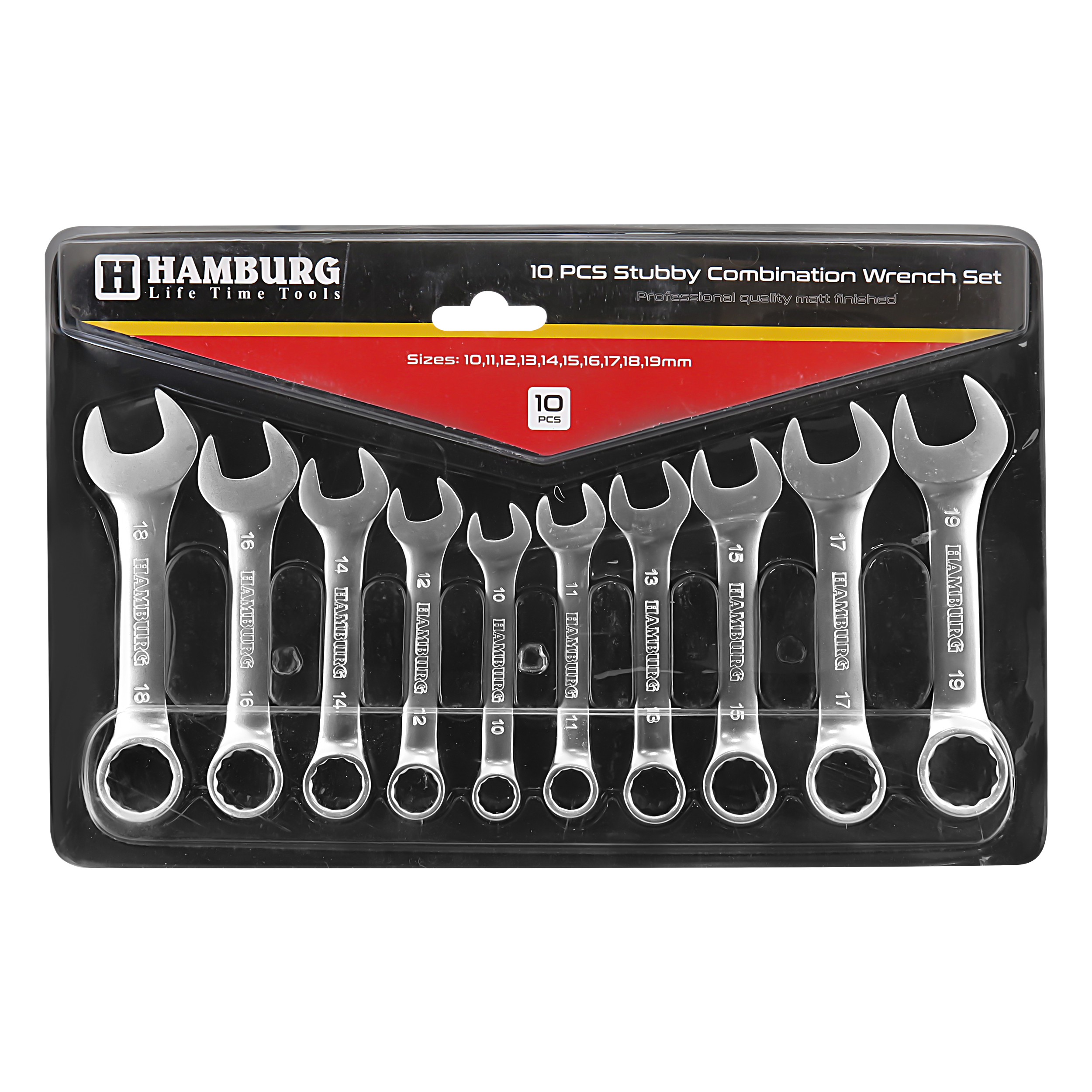 آچار یکسر تخت یکسر رینگی کوتاه هامبورگ مدل HAMBURG -0010 مجموعه 10 عددی