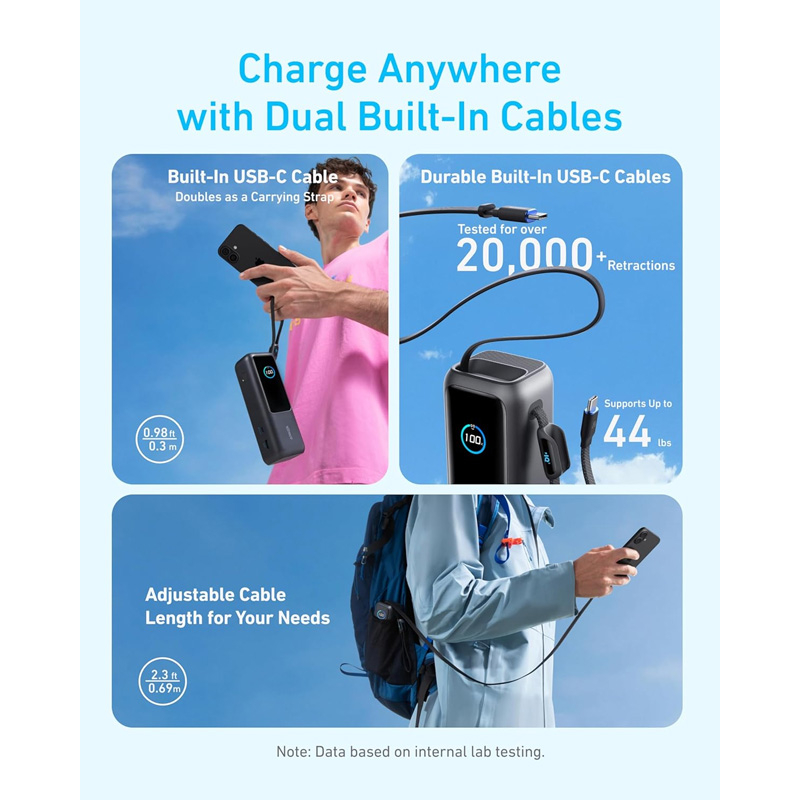 پاوربانک 100 وات انکر مدل A1695 ظرفیت 25000 میلی آمپر ساعت به همراه دو کابل USB-C