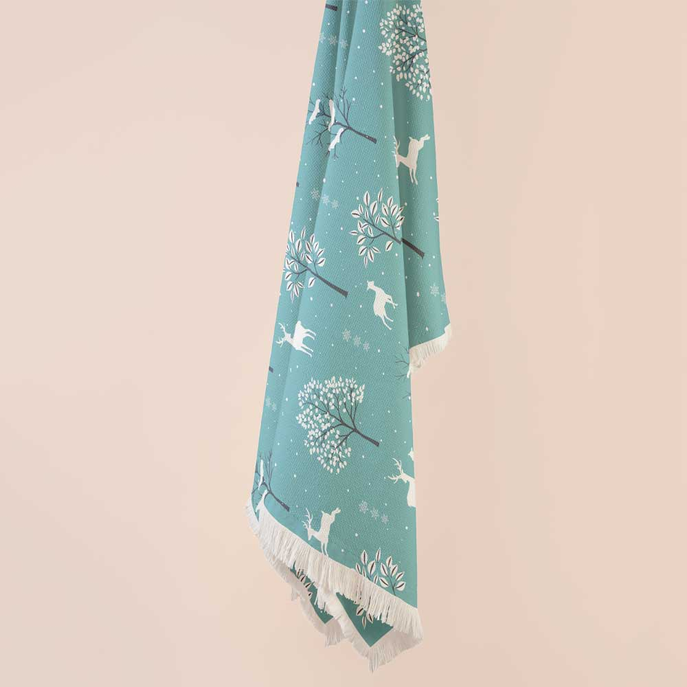 شال مبل طرح زمستان و گوزن کد Q2SH1067 سایز 98x180 سانتی متر