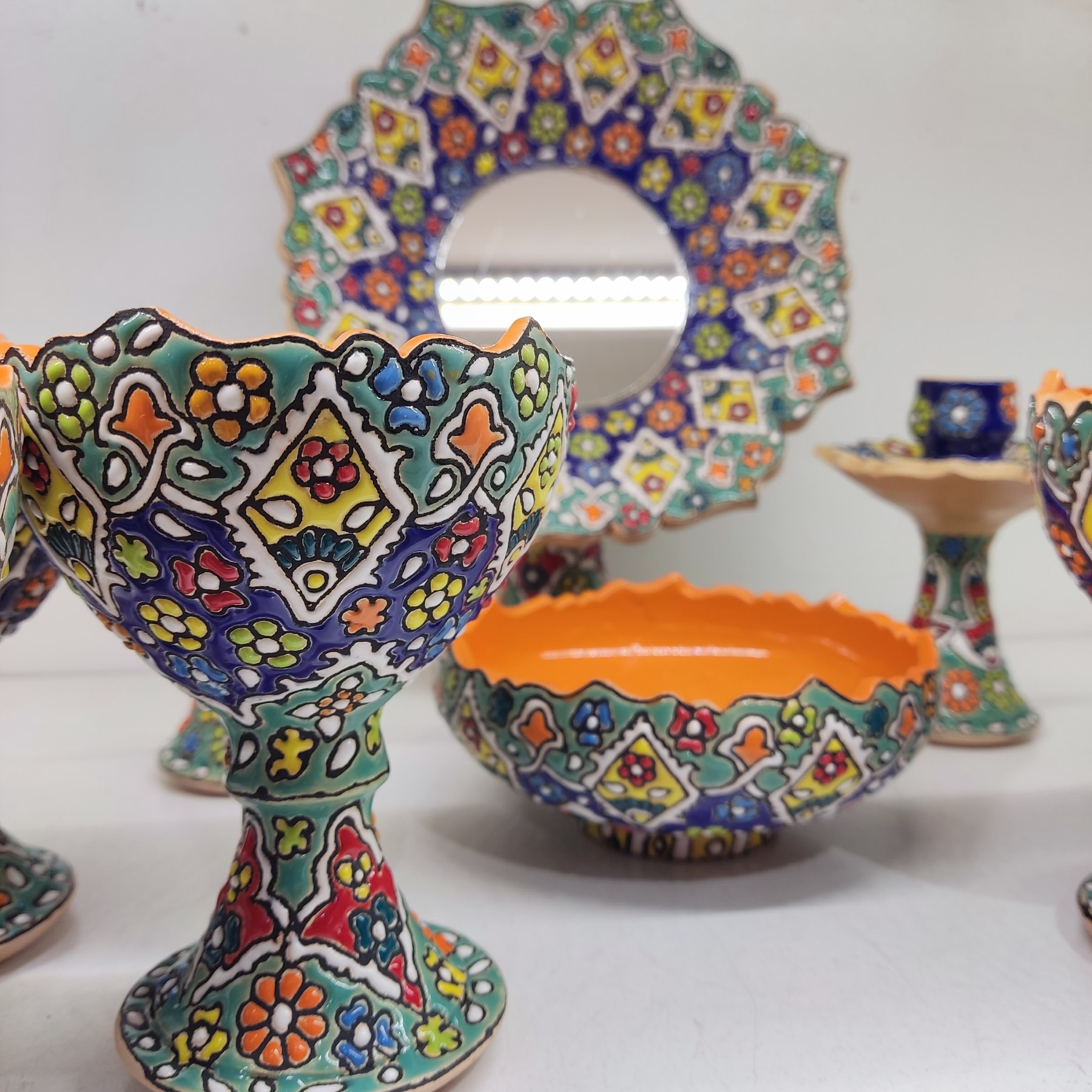 مجموعه ظروف 10 پارچه هفت سین میناکاری مدل شکوفه کد 10