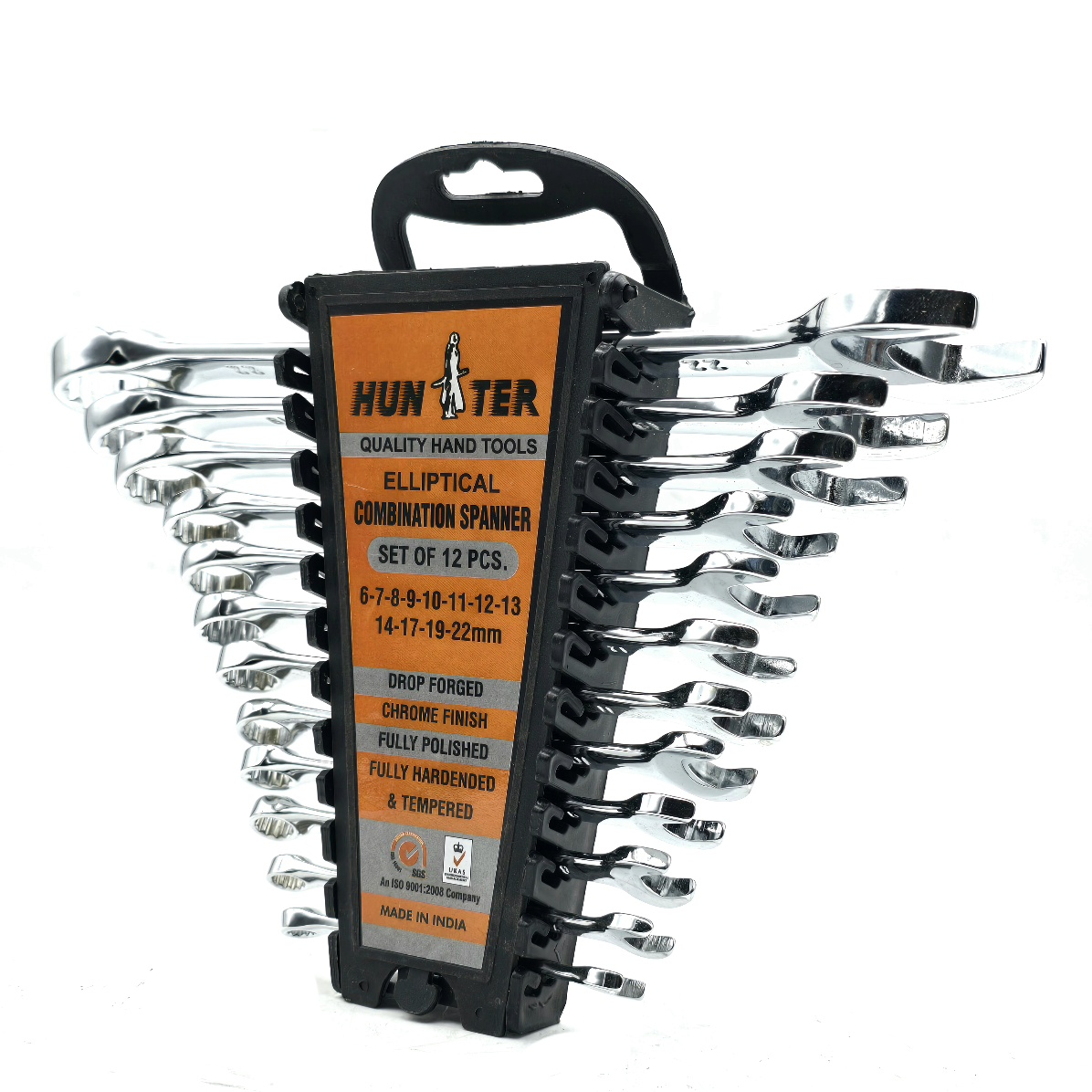 آچار یکسر تخت و یکسر رینگی هانتر مدل chrom-vanadium مجموعه 12 عددی