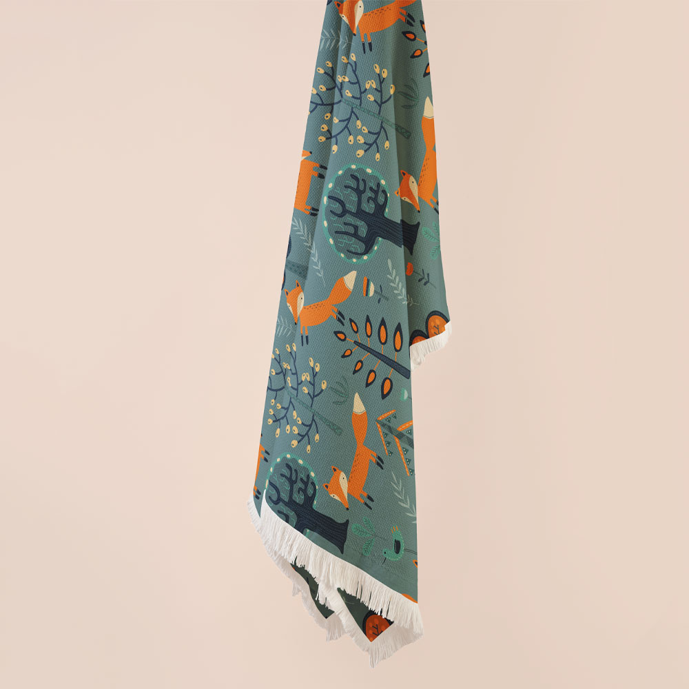 شال مبل طرح روباه بازیگوش کد Q2SH1054 سایز 98x180 سانتی متر