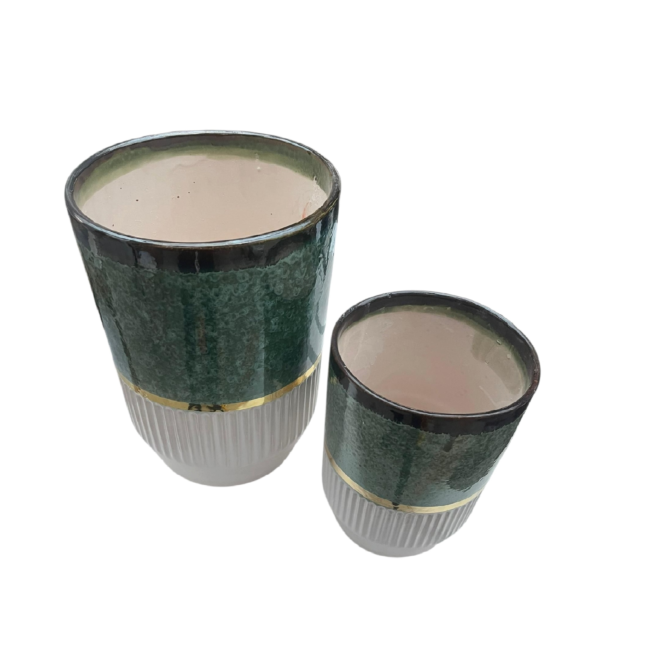 گلدان سرامیک طرح شیار دار مجموعه 2 عددی