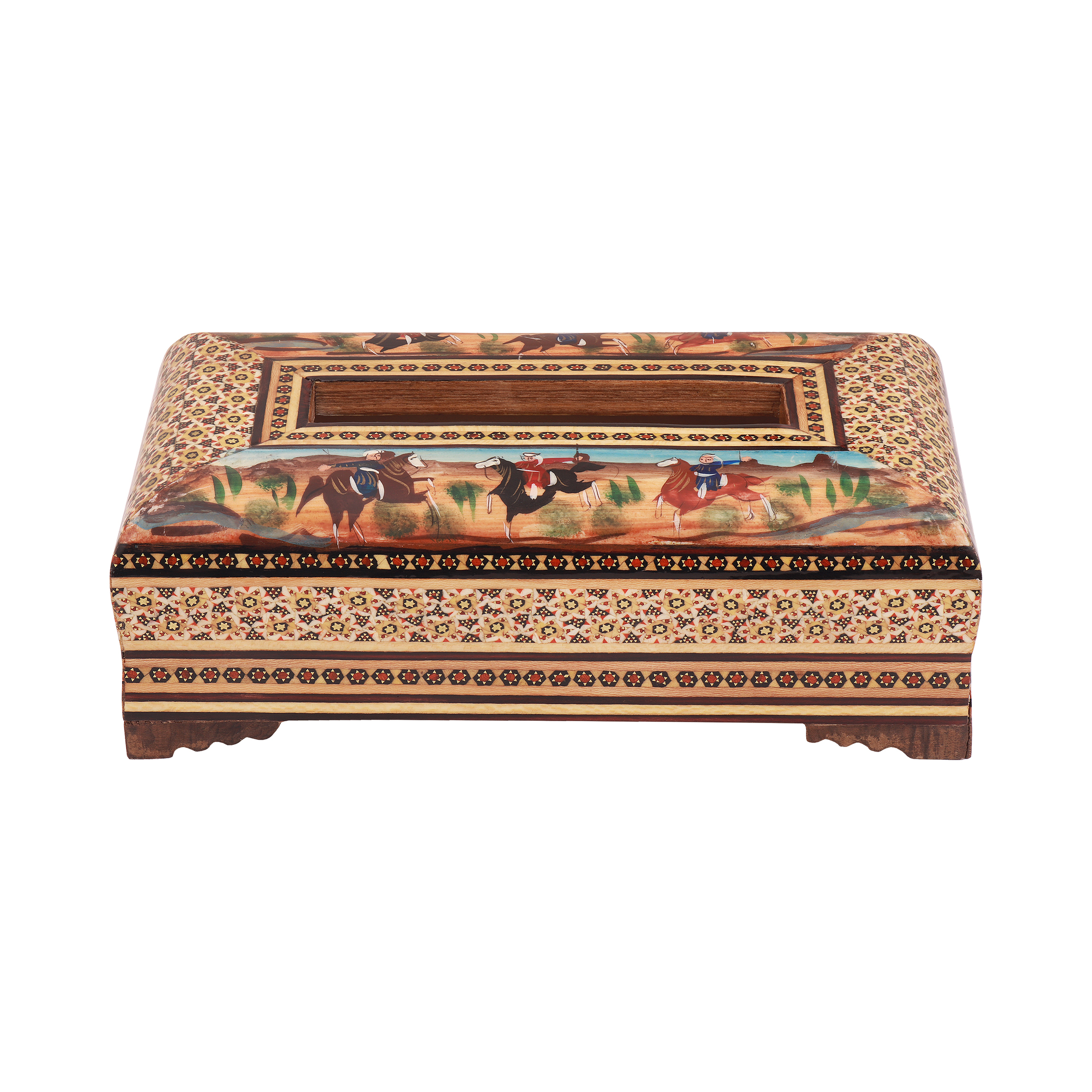 جعبه دستمال کاغذی خاتم کاری مدل نقاشی شکار