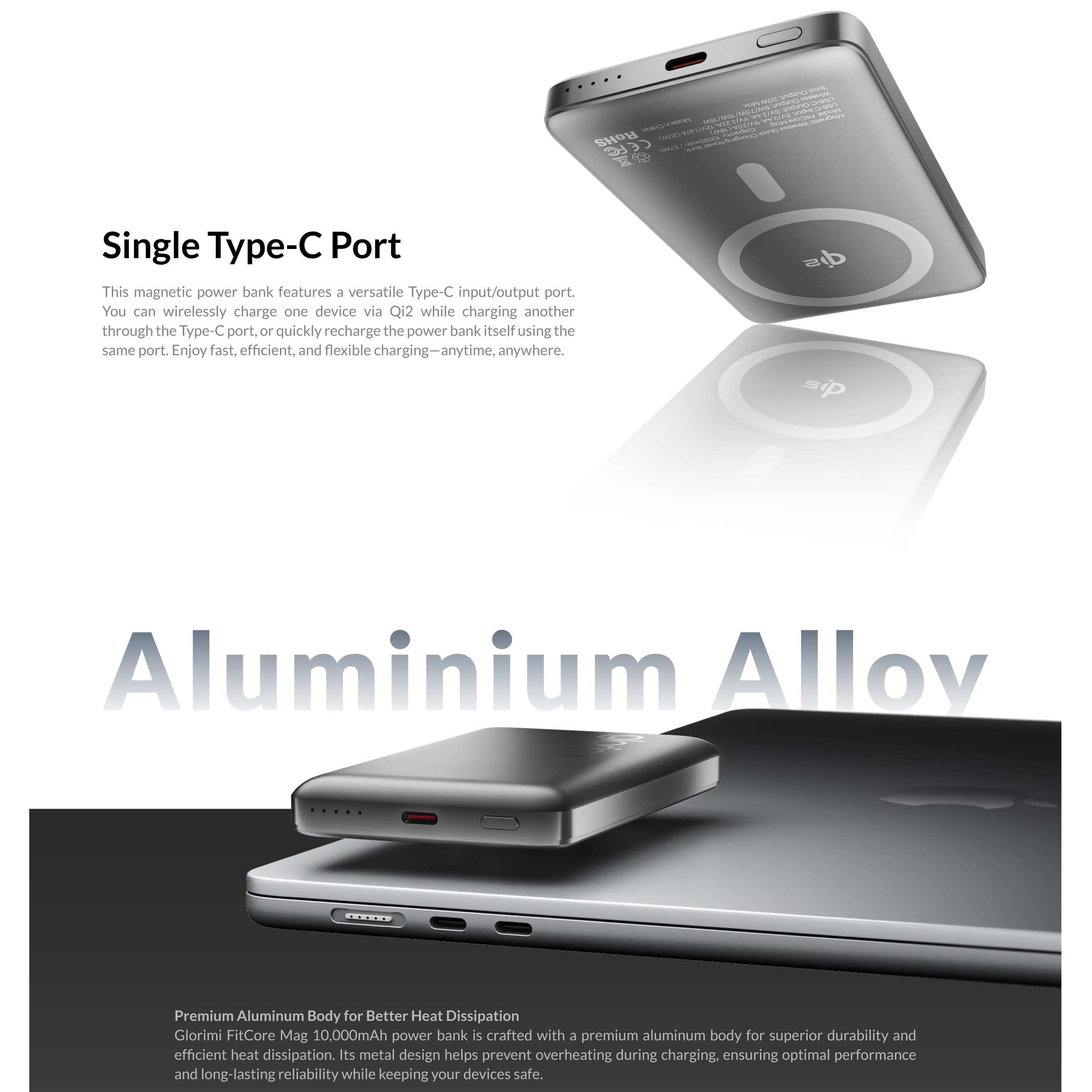 پاوربانک بی‌سیم 15وات گلوریمی مدل FitCore Mag ظرفیت 10000 میلی آمپر ساعت