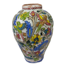 گلدان سفالی نقش برجسته طرح گل و مرغ کد 001