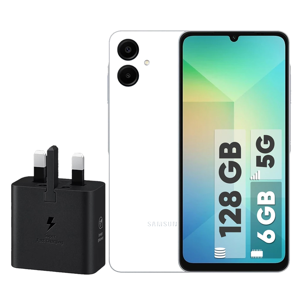 گوشی موبایل سامسونگ مدل Galaxy A06 5G دو سیم کارت 128 گیگابایت و رم 6 گیگابایت به همراه شارژر 25 وات سامسونگ