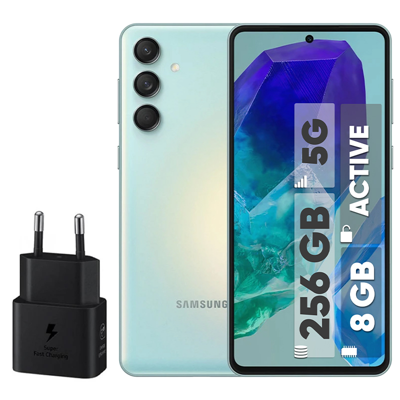 گوشی موبایل سامسونگ مدل Galaxy M55 5G دو سیم کارت ظرفیت 256 گیگابایت و رم 8 گیگابایت - اکتیو - به همراه شارژر 25 وات سامسونگ
