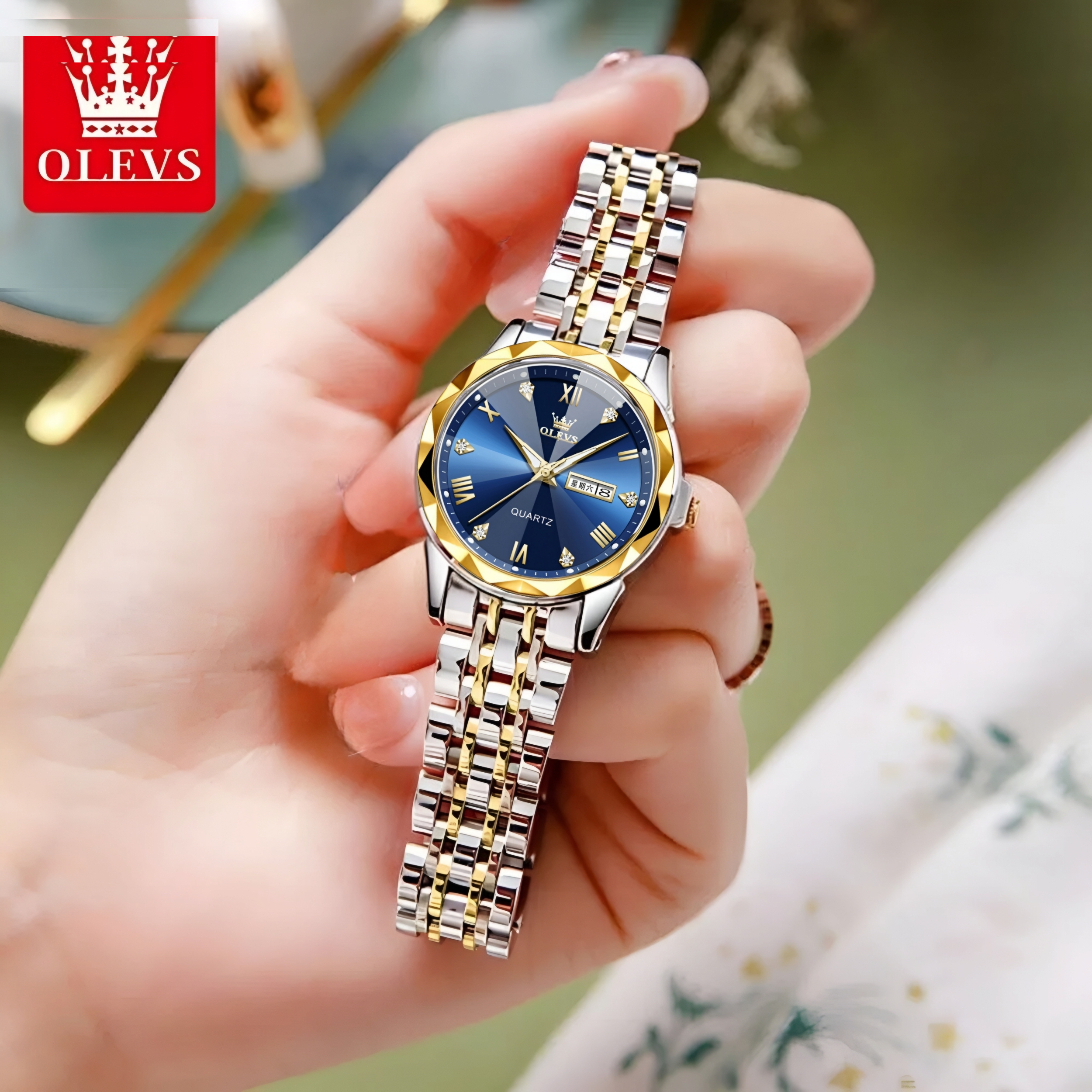 ست ساعت مچی عقربه‌ای کوارتز زنانه و مردانه اُ لِوز مدل تک موتوره دی دیت بند استیل قفل مخفی کد a1