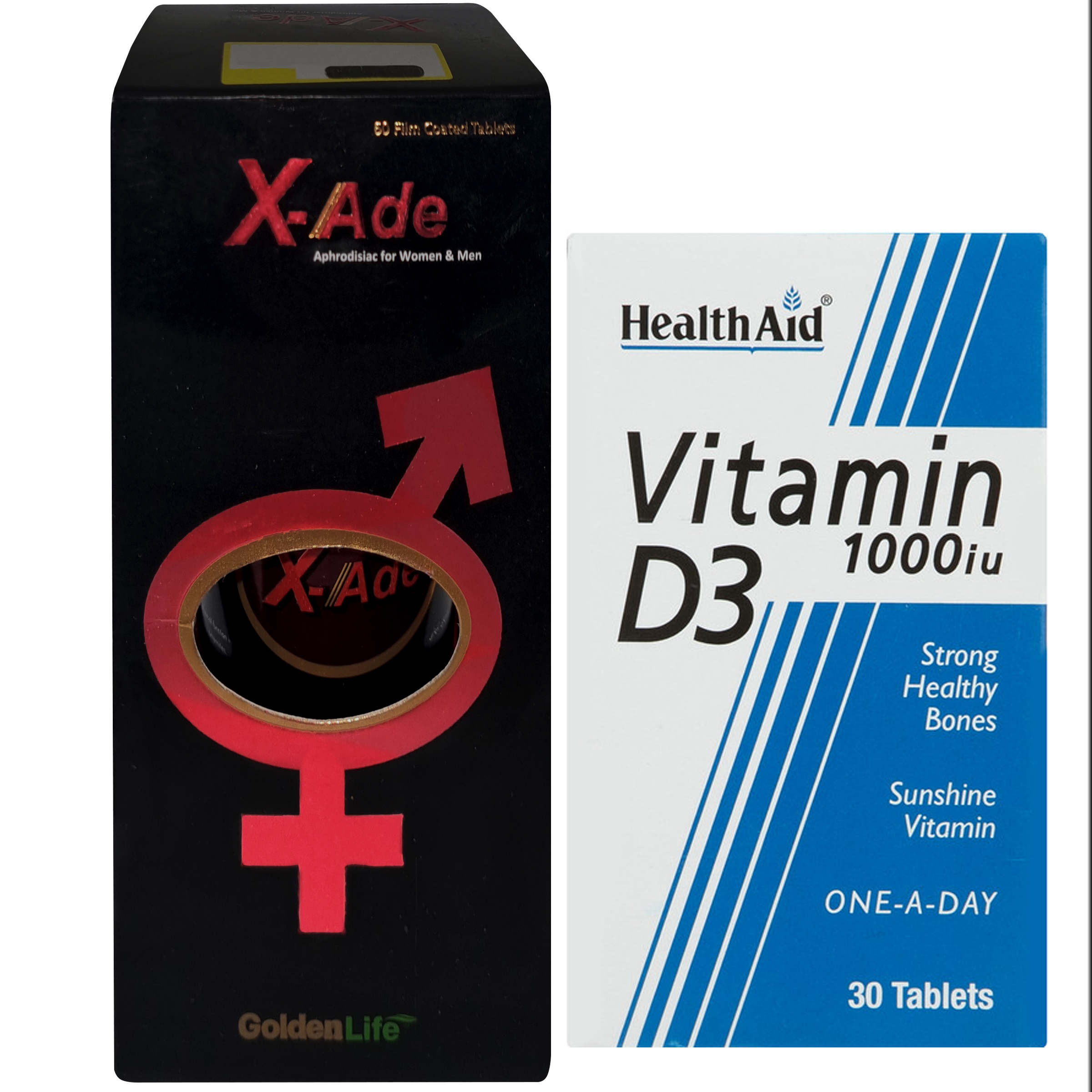 قرص ایکس اید گلدن لایف بسته 60 عددی به همراه قرص ویتامین D3 1000 واحد هلث اید بسته 30 عددی