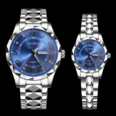 ست ساعت مچی عقربه‌ای کوارتز زنانه و مردانه مدل الماسی تک موتور دو تقویمه کد 03