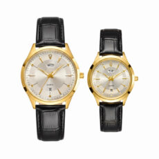 ست ساعت مچی عقربه‌ای کوارتز زنانه و مردانه مدل چرم طبیعی کد 149