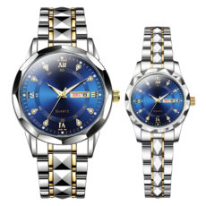 ست ساعت مچی عقربه‌ای زنانه و مردانه مدل کوارتز دی دیت بند استیل تراش الماسی کد c1.9