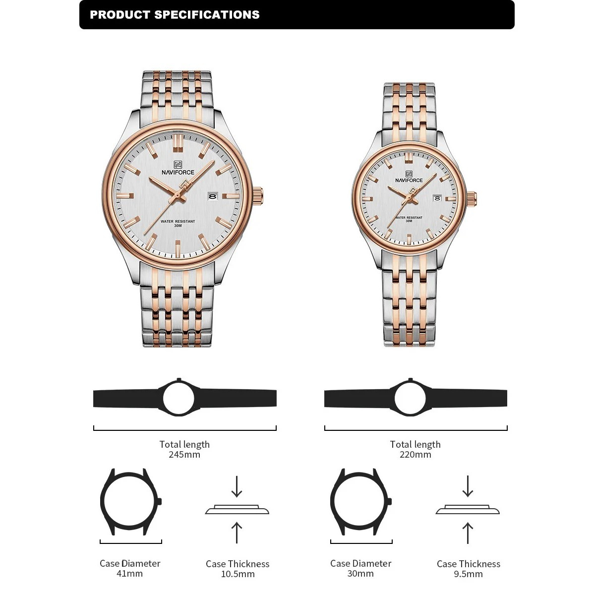 ست ساعت مچی عقربه ای زنانه و مردانه نیوی فورس مدل NF8039SRGW